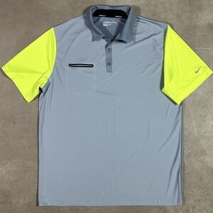 Nike Golf Dri-Fit  Performance Short Sleeve Polo Shirt Gray Yellow Mens XL EUC